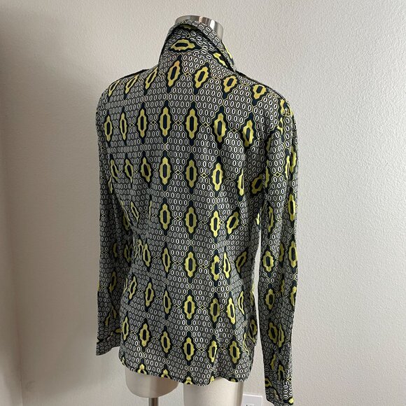 Tory Burch Womens 12 Geometric Print Button Up Shirt Long Sleeve Blouse Top - Picture 4 of 12